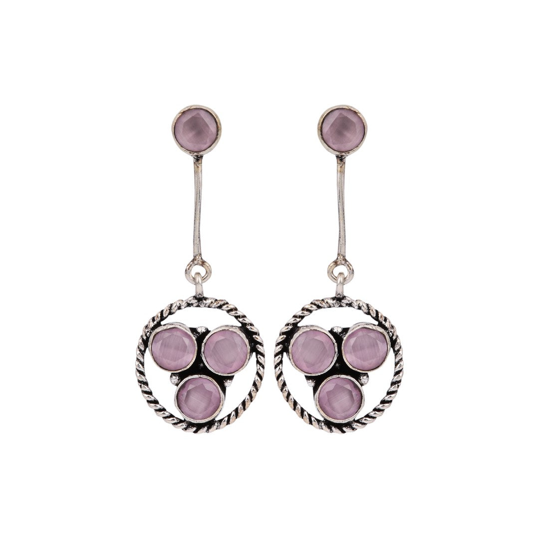 Silver Oxidized Geometric Drop Earrings