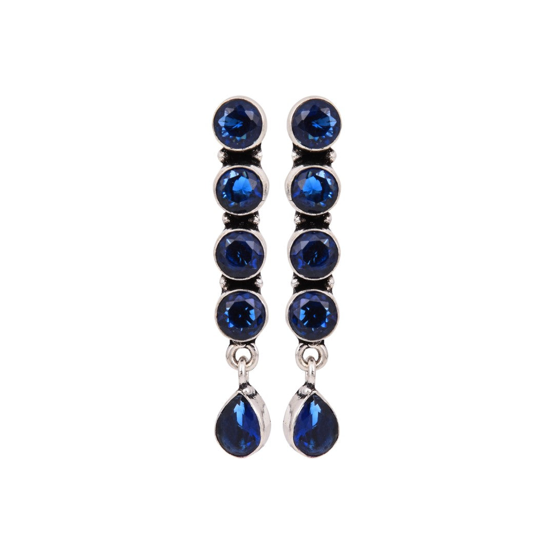 Elegant Long Stud Earrings with Teardrop Design Blue