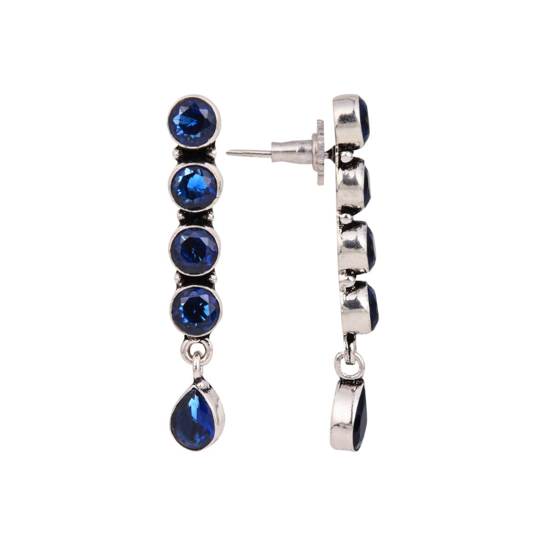 Elegant Long Stud Earrings with Teardrop Design Blue