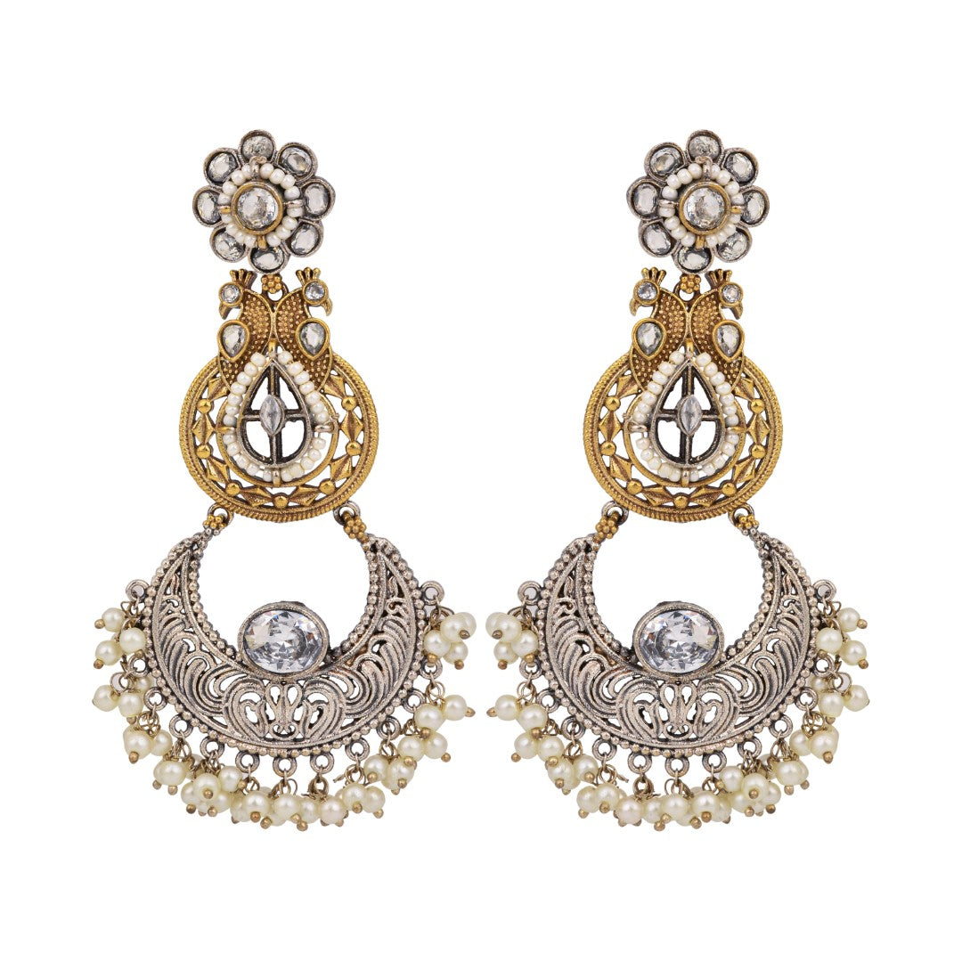 Dual-Tone Chandelier Earrings with Filigree Elegance