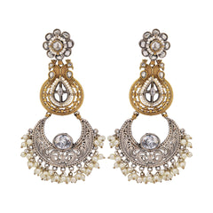 Dual-Tone Chandelier Earrings with Filigree Elegance