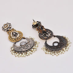 Dual-Tone Chandelier Earrings with Filigree Elegance