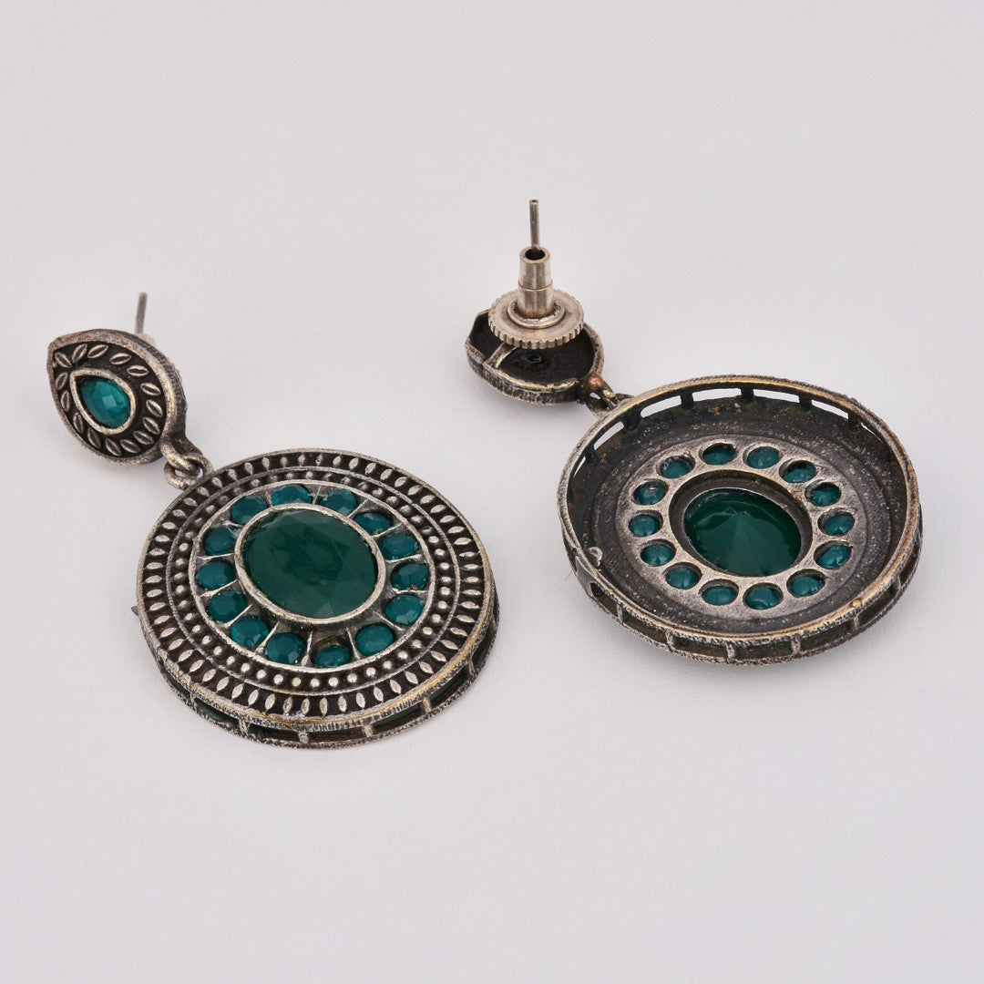 Elegant Oval Drop Earrings – Silver Oxidised Finish