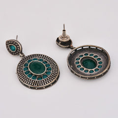 Elegant Oval Drop Earrings – Silver Oxidised Finish