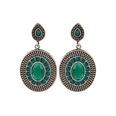 Elegant Oval Drop Earrings – Silver Oxidised Finish