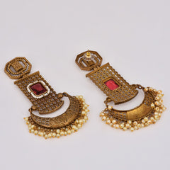 Antique Gold Filigree Drop Earrings with Pearl Elegance