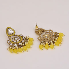 Gold plated kundan & Meenakari Chandbali Earring Yellow