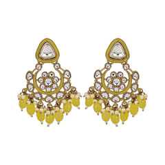 Gold plated kundan & Meenakari Chandbali Earring Yellow
