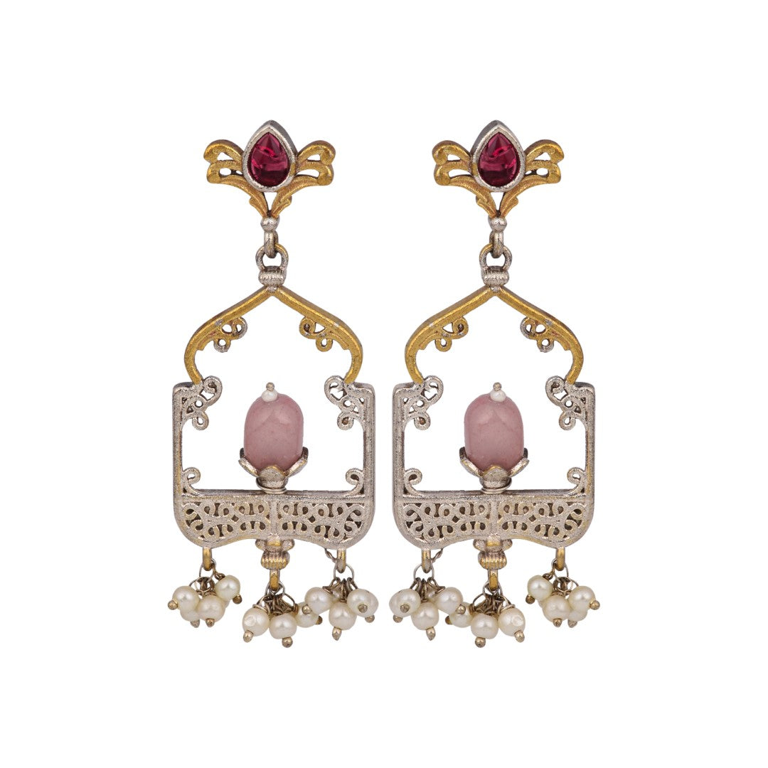 Elegant Dual-Tone Jharokha Drop Earrings