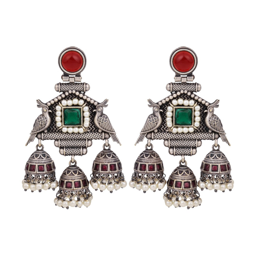 Bird Drop Earrings with Jhumka Charm