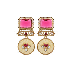 Gold-Plated Geometric Drop Earrings with MOP Filigree