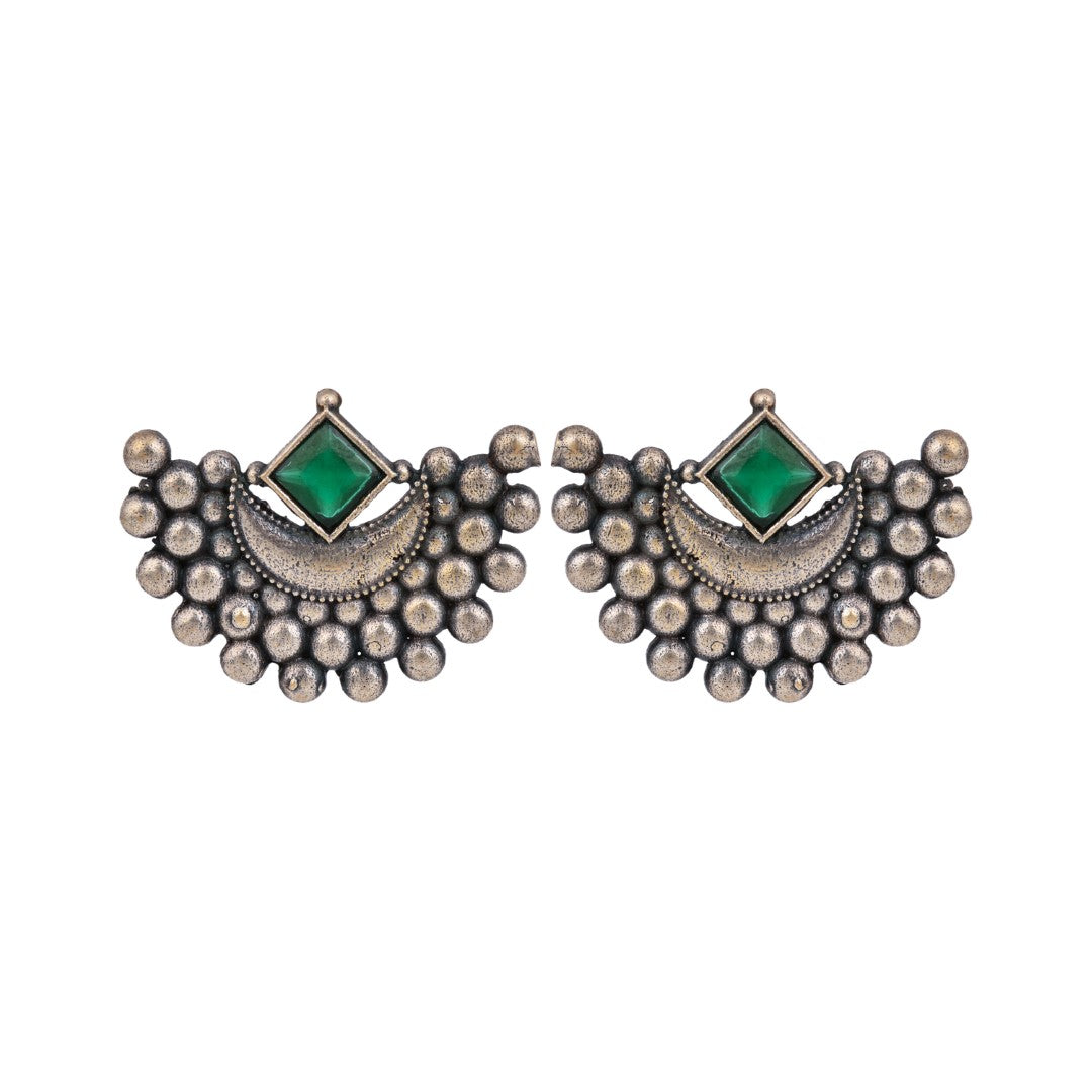 Crescent moon Studs Green