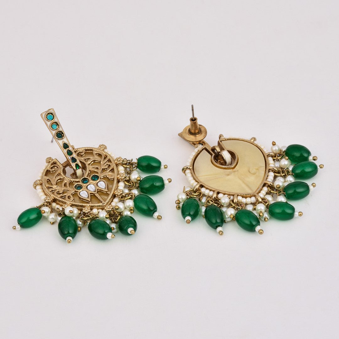 Pear-Shaped MOP Drop Earrings with Green Pearl Charm