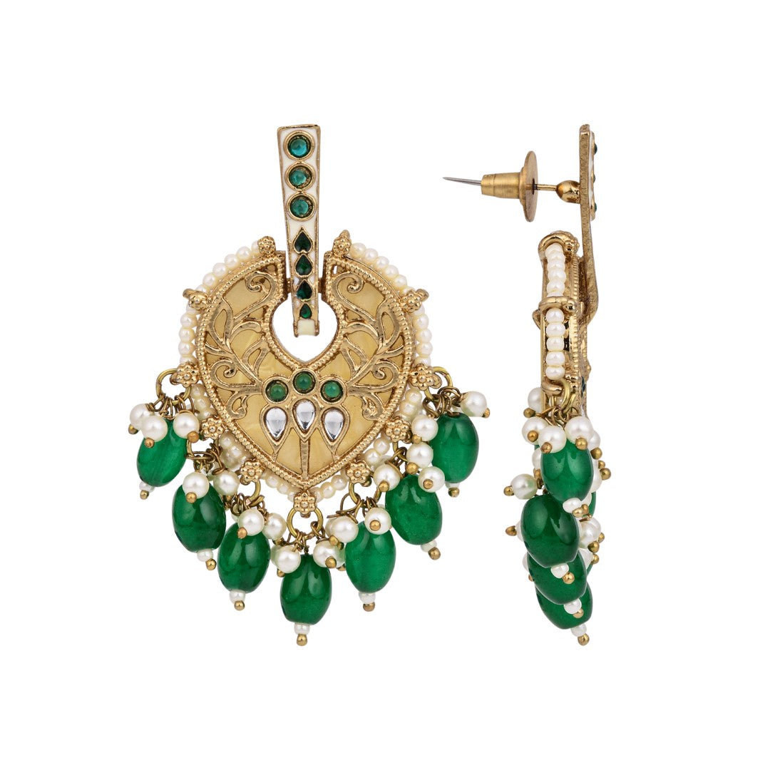 Pear-Shaped MOP Drop Earrings with Green Pearl Charm