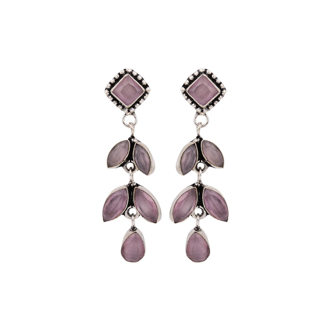 Silver Oxidized Leaf Drop Earrings