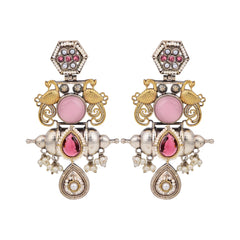 Dual-Tone Teardrop Earrings with Pink & White Sparkle