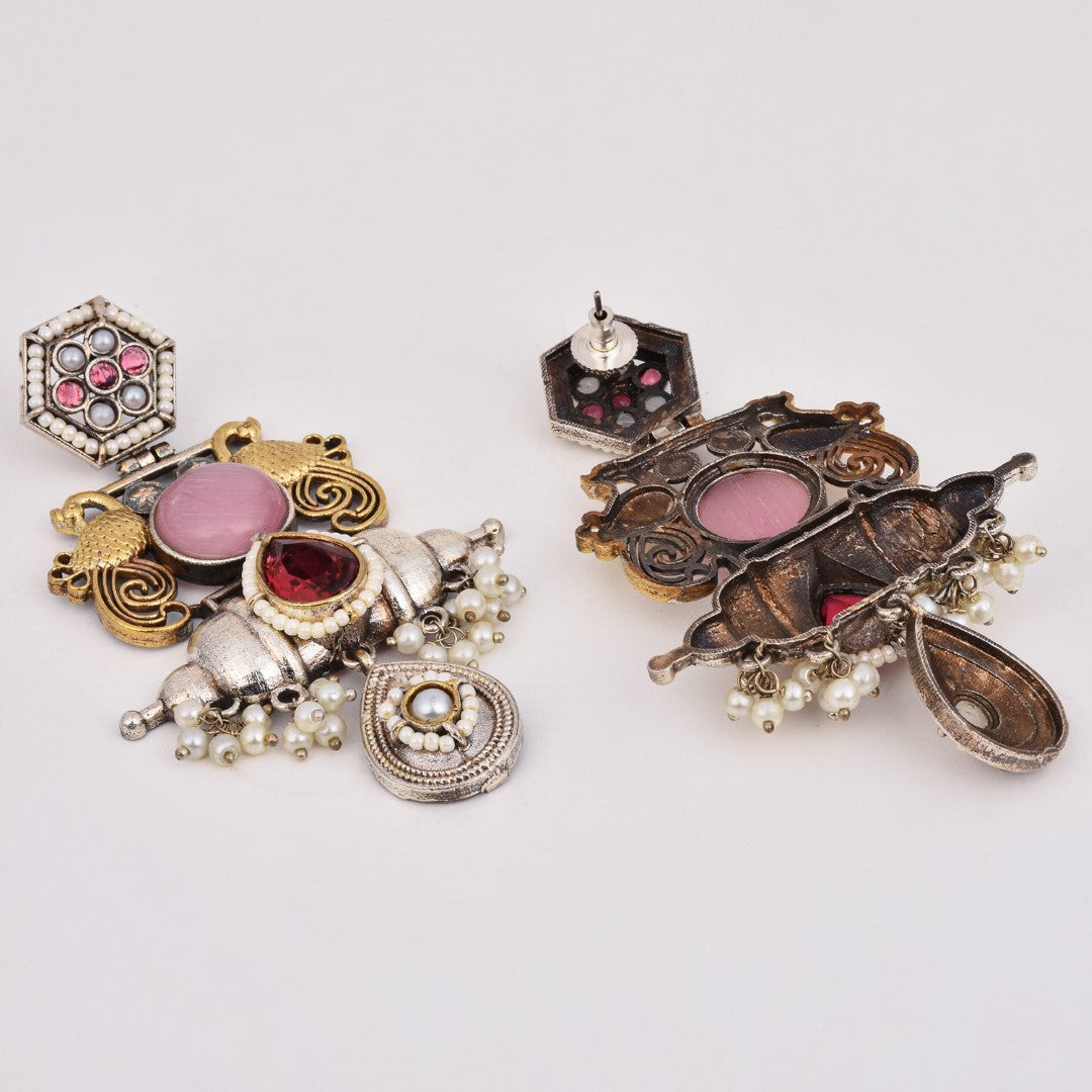 Dual-Tone Teardrop Earrings with Pink & White Sparkle