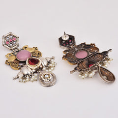 Dual-Tone Teardrop Earrings with Pink & White Sparkle