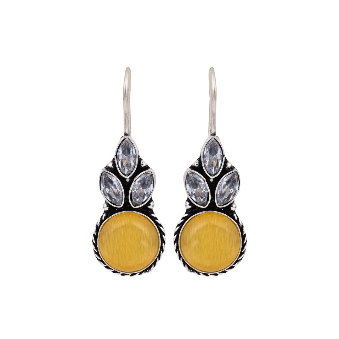 Elegant yellow AD Stone Drop Earrings with Fish Hook Closure