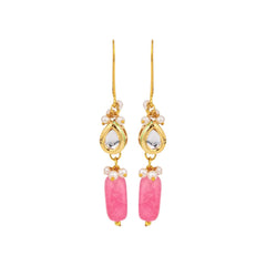 Gold-Plated Kundan & Natural Pink Stone Drop Earrings
