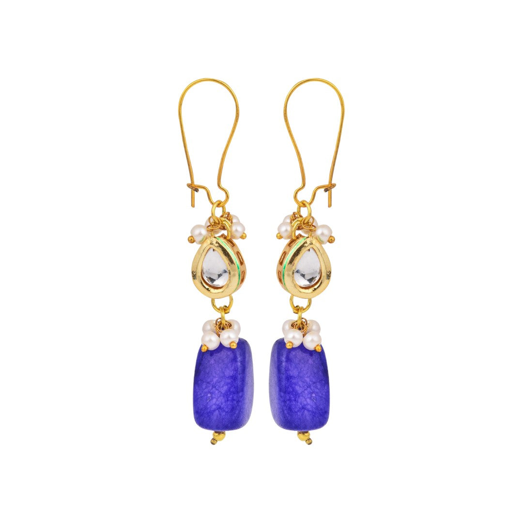 Gold-Plated Kundan & Natural Blue Stone Drop Earrings