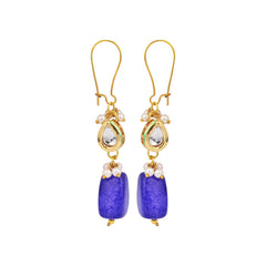 Gold-Plated Kundan & Natural Blue Stone Drop Earrings