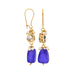 Gold-Plated Kundan & Natural Blue Stone Drop Earrings