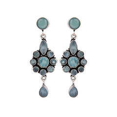 Brass Mint AD Stone Drop Earrings with Floral & Teardrop Design