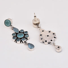 Brass Mint AD Stone Drop Earrings with Floral & Teardrop Design