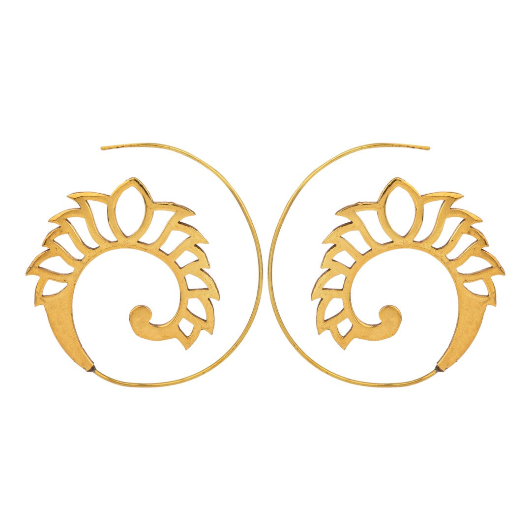 Gold-Plated Spiral Lotus Hoop Earrings