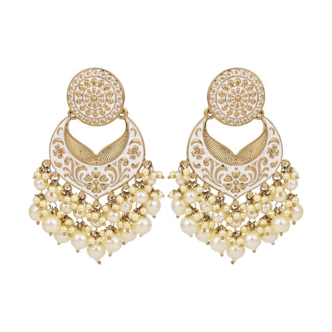 Meenakari Chandbali Earrings with Pearl Drops