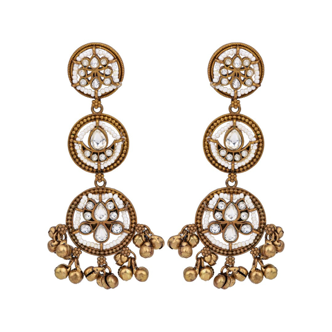 Antique Gold Drop Earrings with Ghungroo Charm