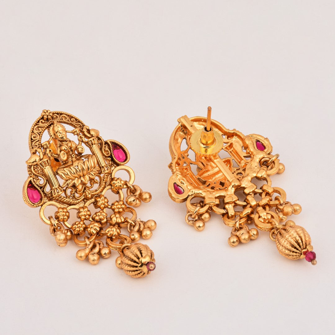 Laxmi Temple Necklace Set with Red stones