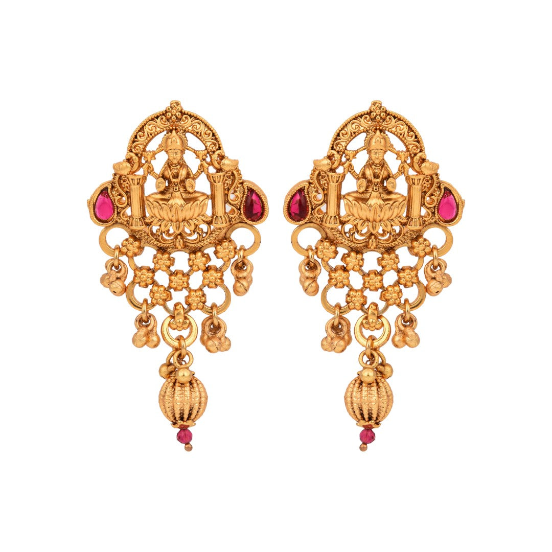 Laxmi Temple Necklace Set with Red stones