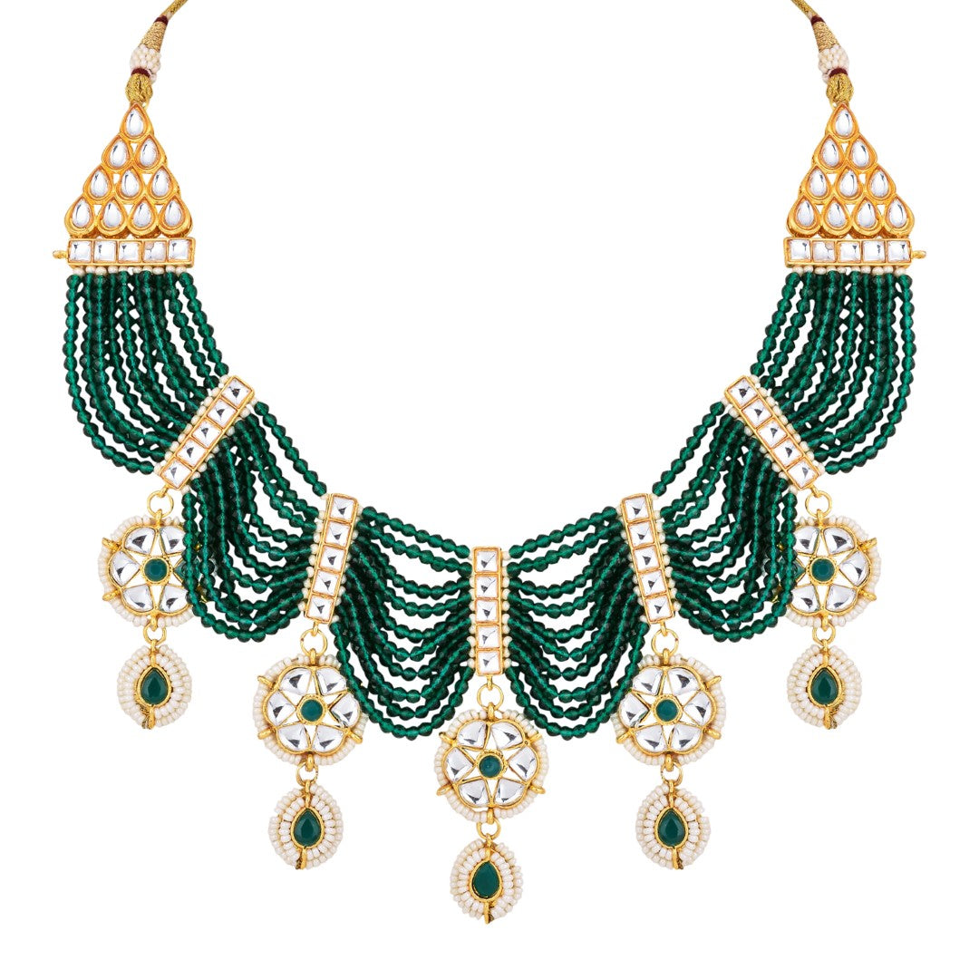 Emerald Green Layered Bead Necklace Set