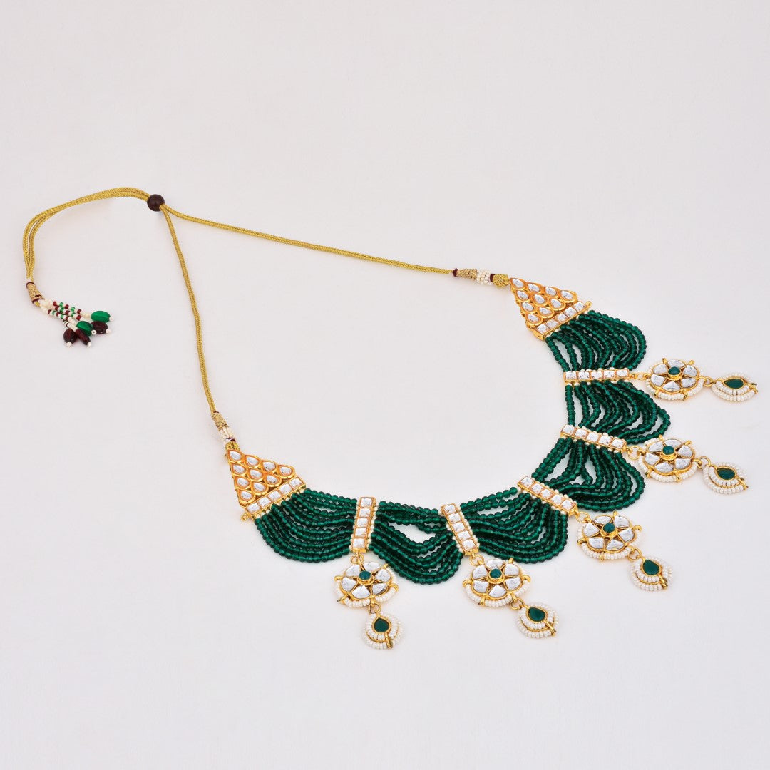 Emerald Green Layered Bead Necklace Set