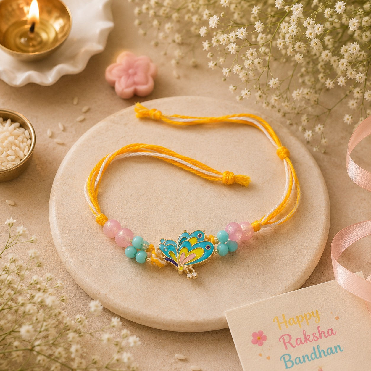 Butterfly & Elephant Kids Rakhi Set