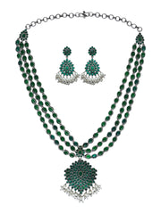 Silver Plated Green Quartz Necklace & Earring Set