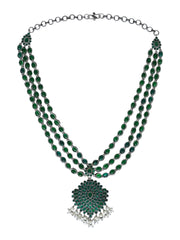 Silver Plated Green Quartz Necklace & Earring Set