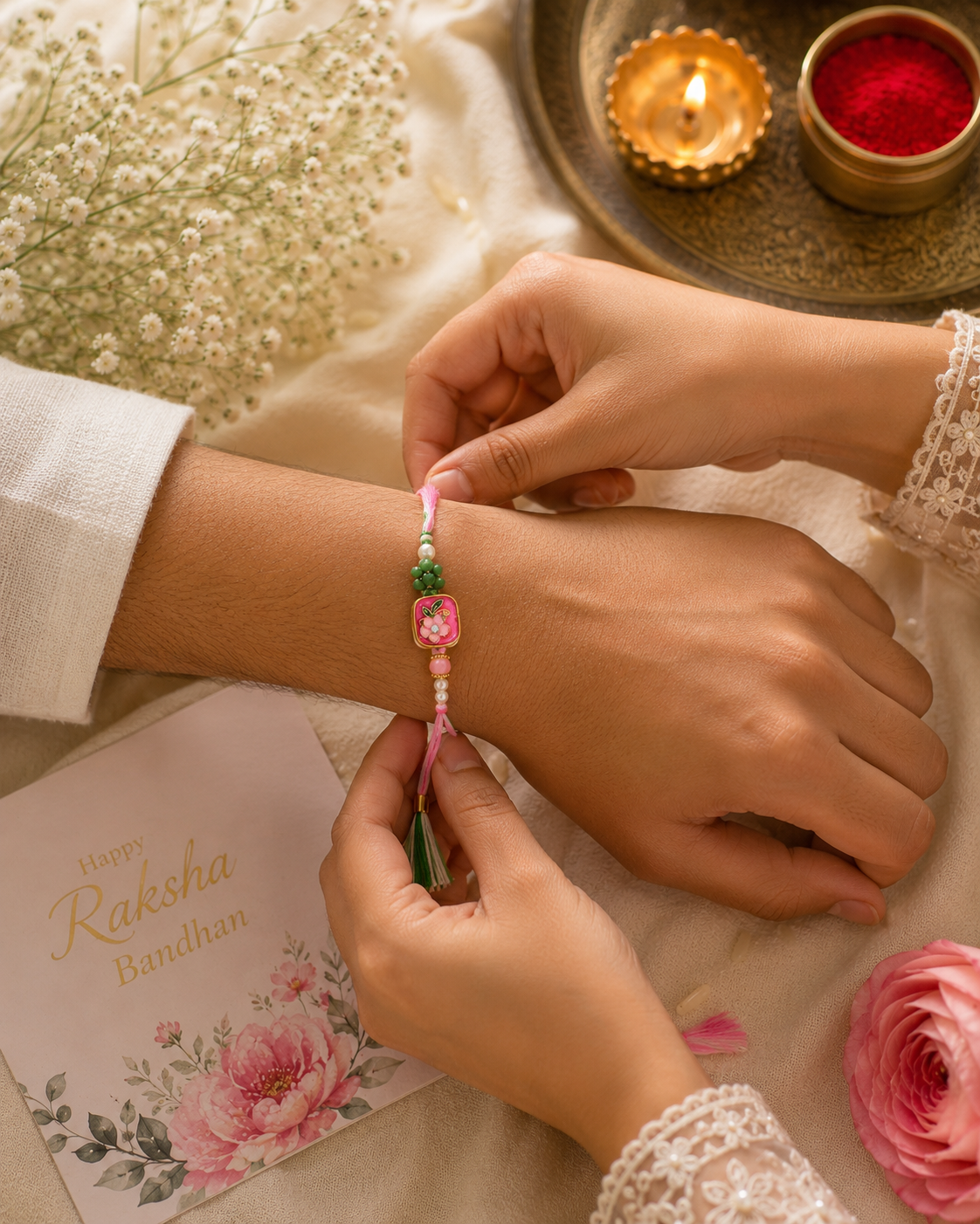 Floral Meenakari Rakhi Set