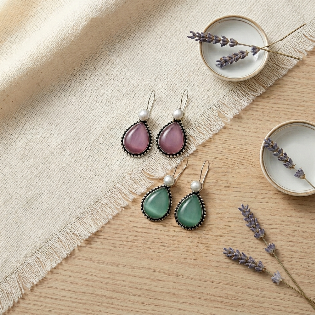 Set of two Monalisa drop earrings - Pink & Sage Green