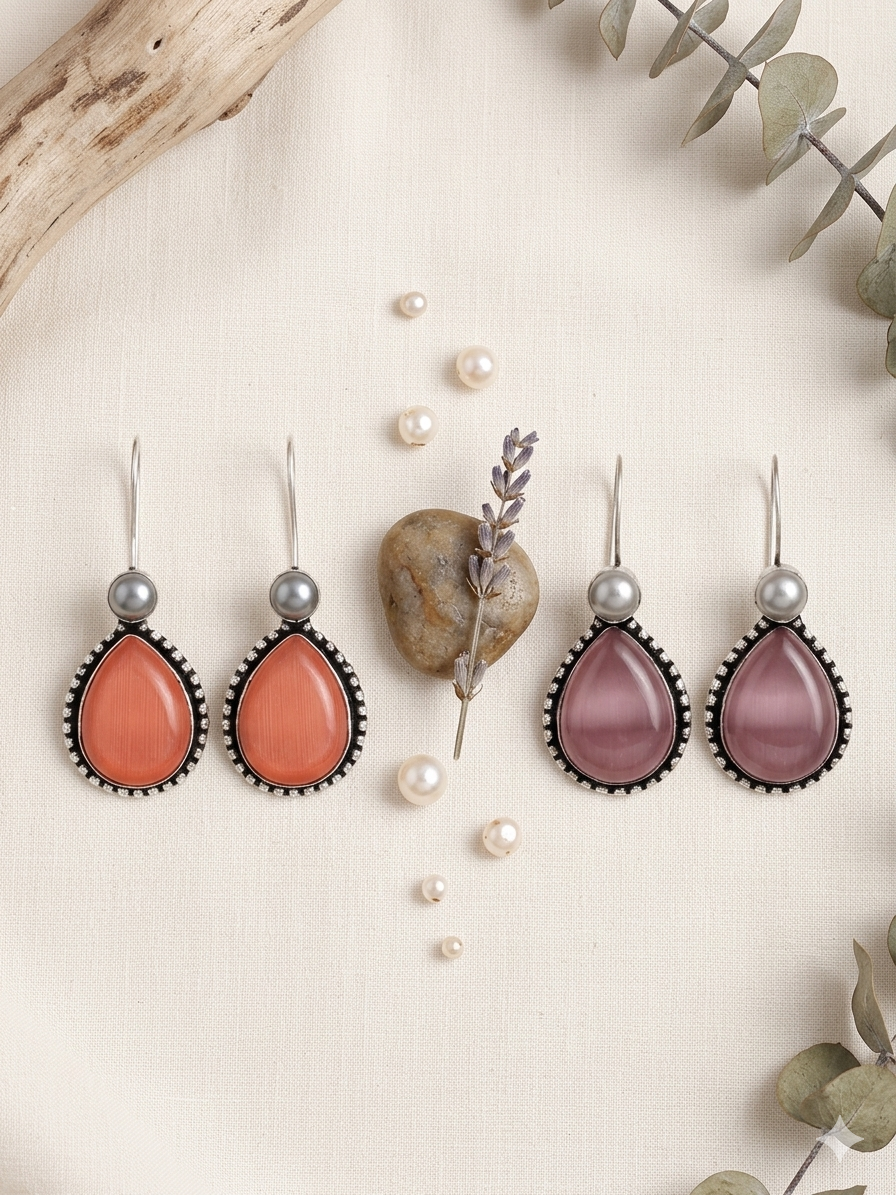 Set of two Monalisa drop earrings - Pink & Orange