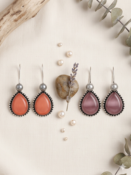 Set of two Monalisa drop earrings - Pink & Orange