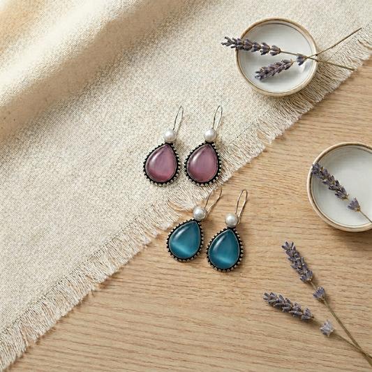 Set of two Monalisa drop earrings - Pink & Blue