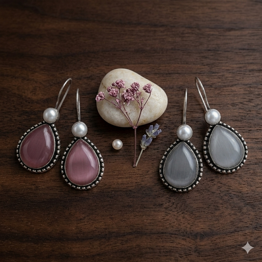 Set of two Monalisa drop earrings - Pink & White