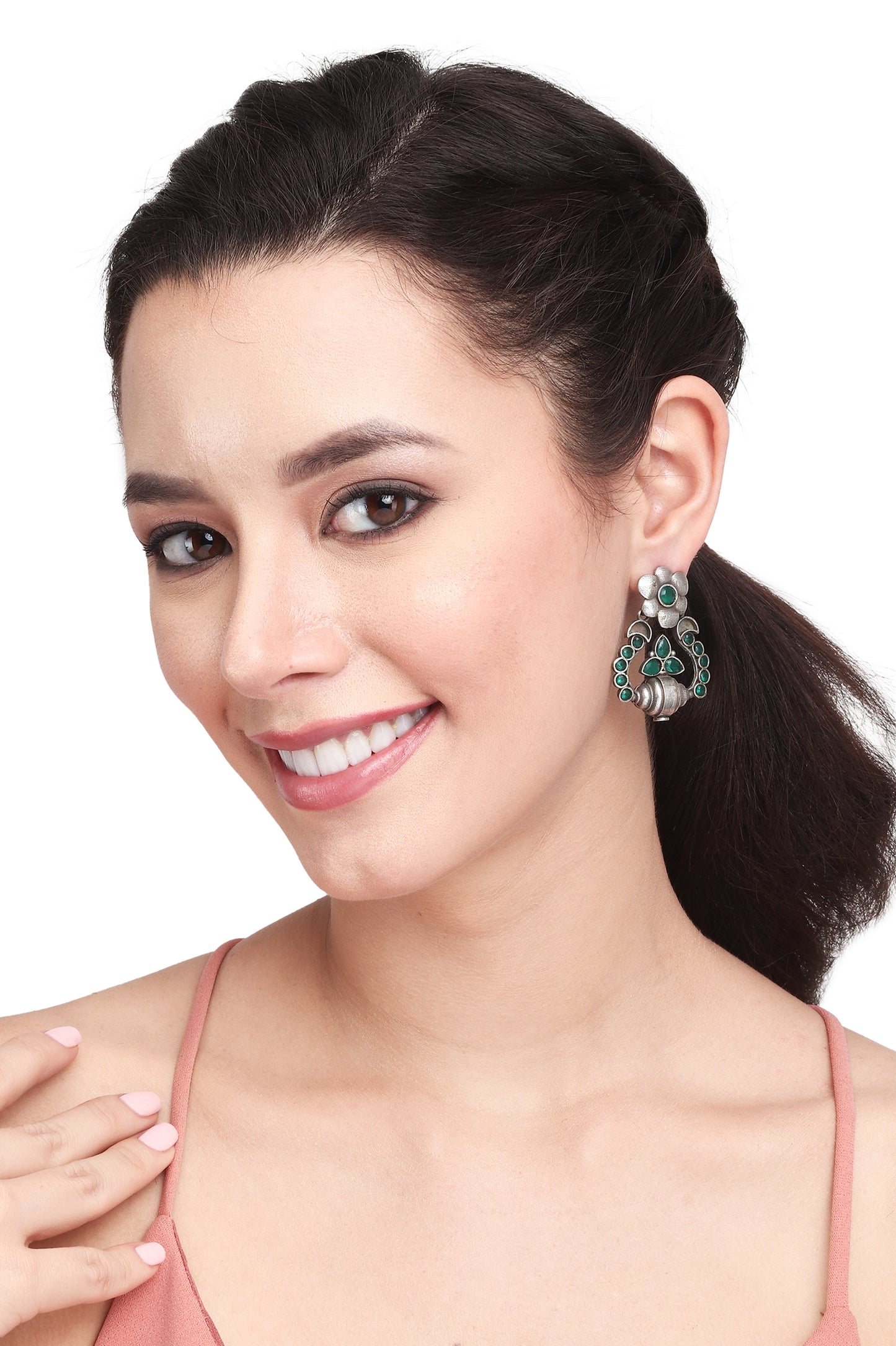 Silver Oxidised finish drop earring