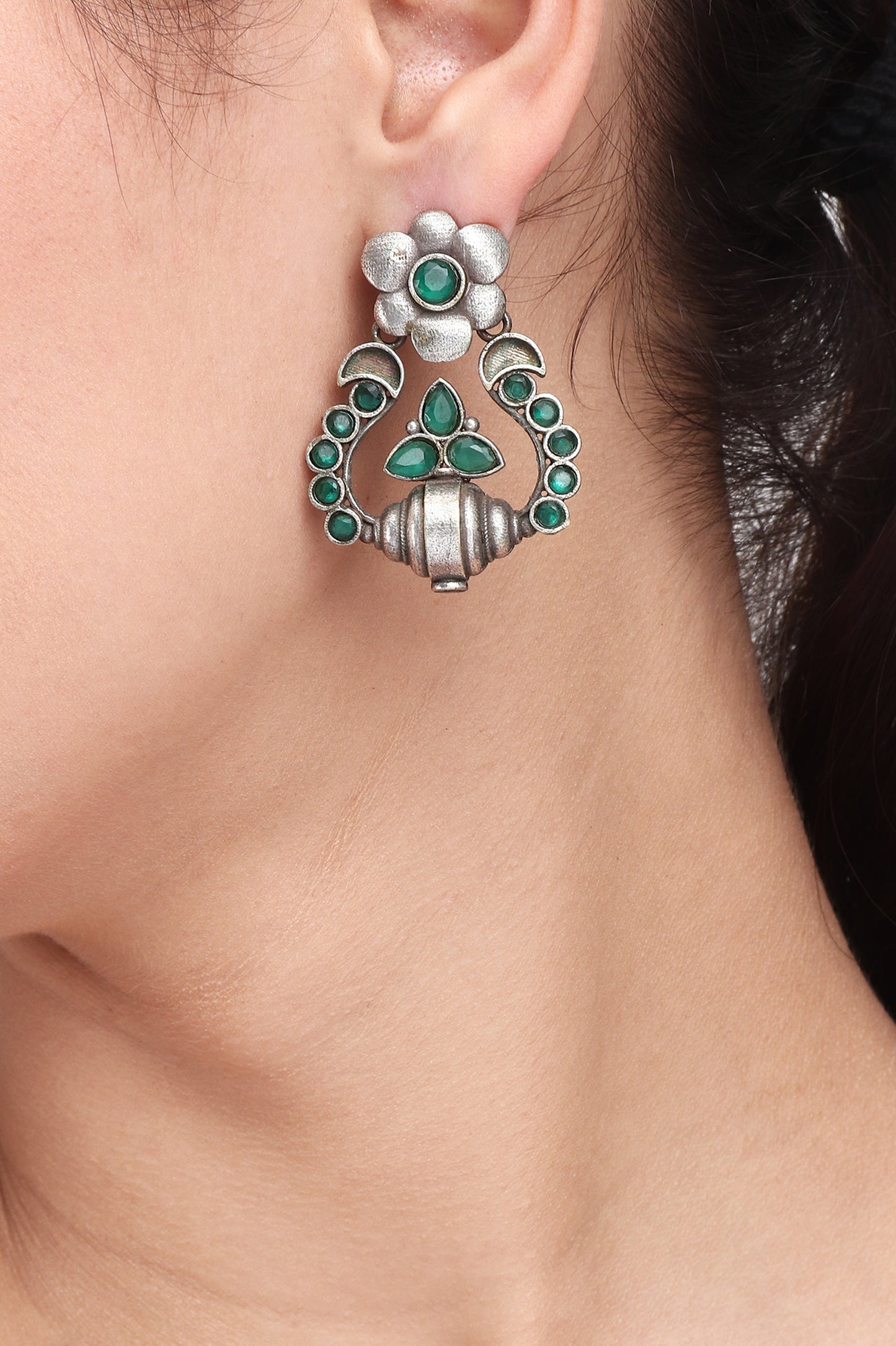 Silver Oxidised finish drop earring