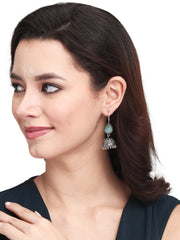 Silver Oxydised Jhumka with Green Stone