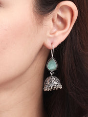 Silver Oxydised Jhumka with Green Stone