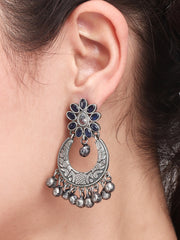 Silver Oxidised finish Chandbali with Ghungroo drops